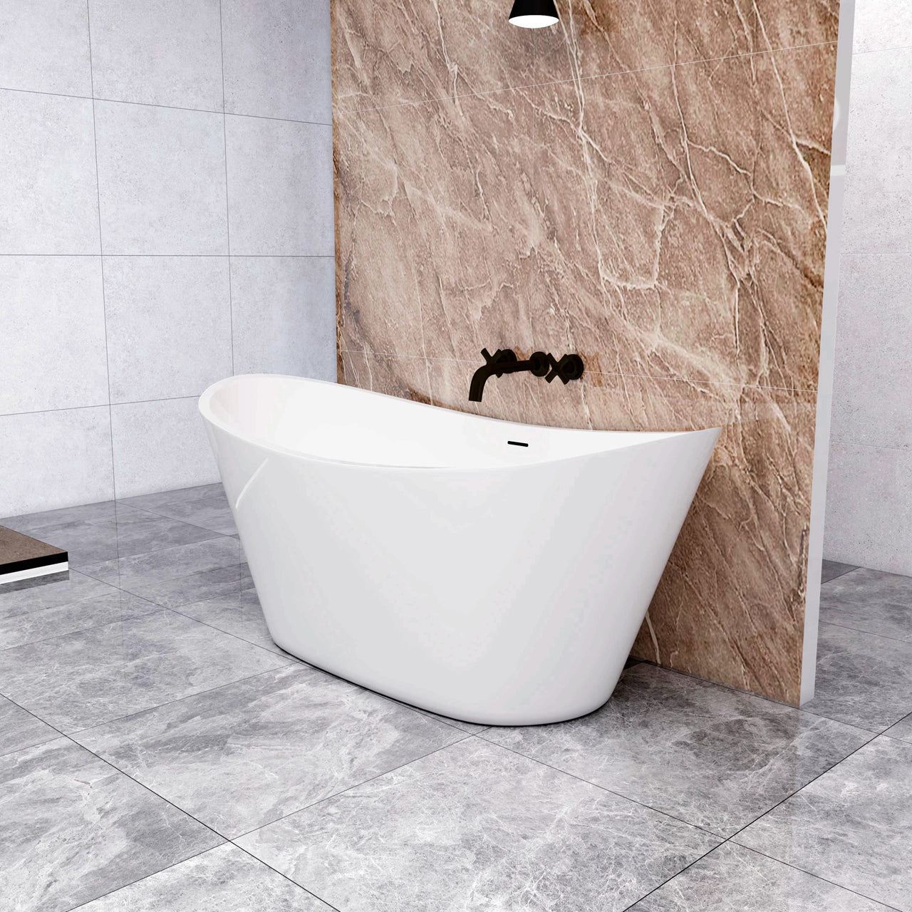 Vasca da Bagno a Isola 150x72x65 cm Vasca da Bagno Freestanding in Acrilico Bianco Barca Ovale