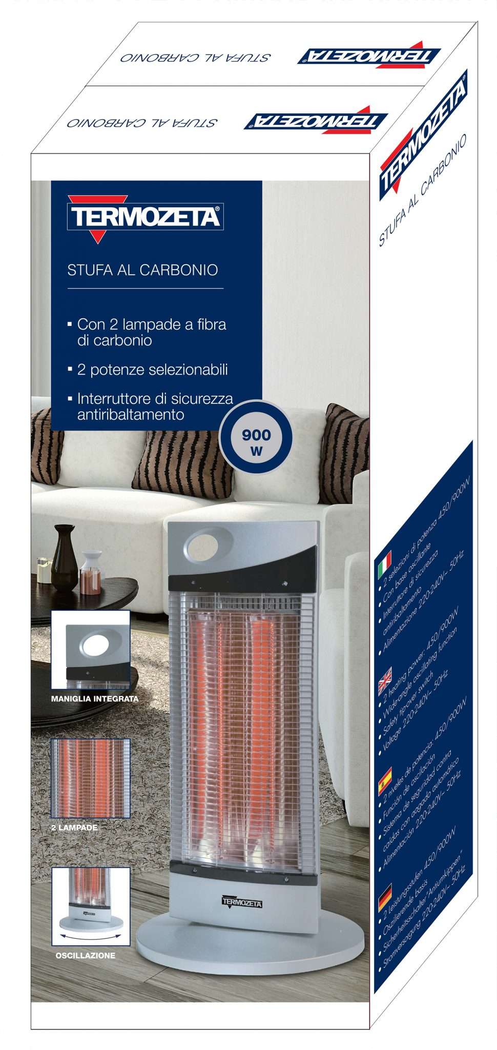 Stufa Infrarossi Alogena Elettrica Carbonio TERMOZETA tzr11 Portatile Radiante