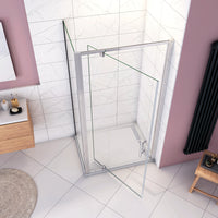 185cm Box Doccia Angolare Porta Girevole Battente con Parete Fissa 86x80cm in Vetro Temperato Trasparente 5 mm Profilo Cromo Lucido