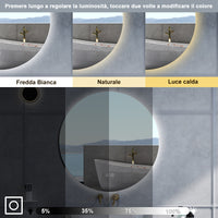 Specchio da bagno Rotondo con 90cm,3 colori,Memoria, Antifog,Regorabile,Retroilluminato,doppio interruttore,