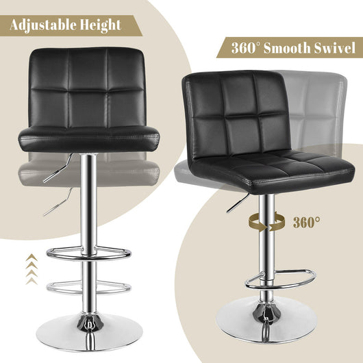 Set di 2 sgabelli da bar in pelle PU - RATTANTREE - regolabile in altezza, sgabello da cucina con schienale - Nero