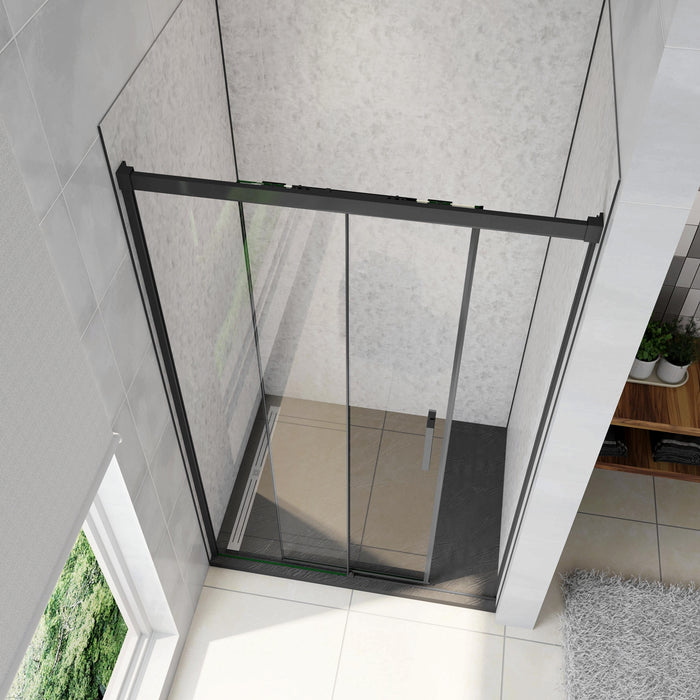 120x195 cm Box Doccia Per Nicchia Porta Scorrevole in Vetro 8 mm Temperato Trasparente Anticalcare Profilo Nero Opaco Softclose