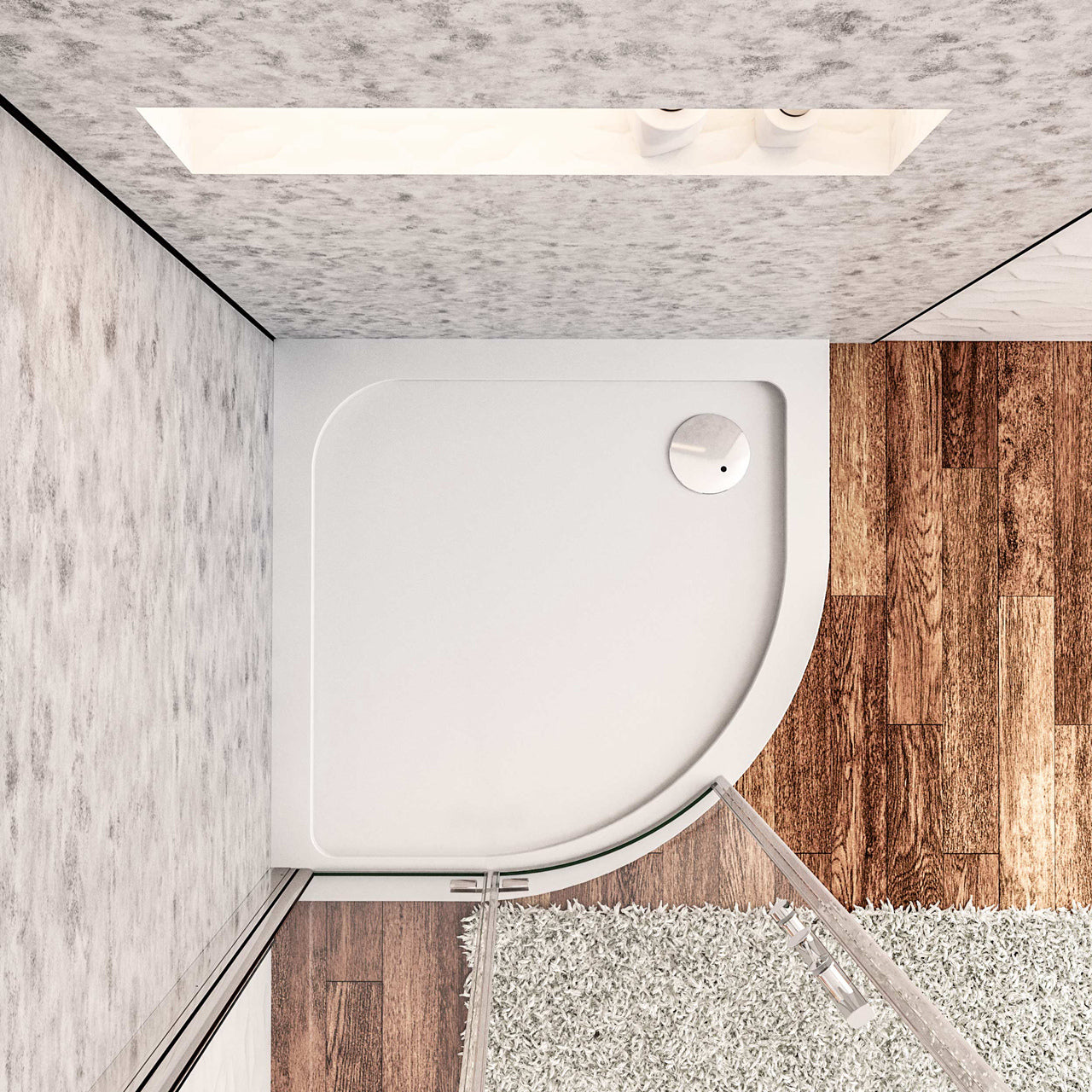 Piatto Doccia Semicircolare 80x80cm Bianco Spessore di 3 cm in Pietra Artificiale e Resina Minerale Mista Piletta Extra Piatta Sottile e Tubo inclusi