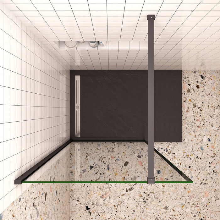 70x200cm Walk In Parete Per Doccia in Vetro Temperato 8mm Anticalcare con Bordo Nero Serigrafato Barra Stabilizzatrice da 90 cm