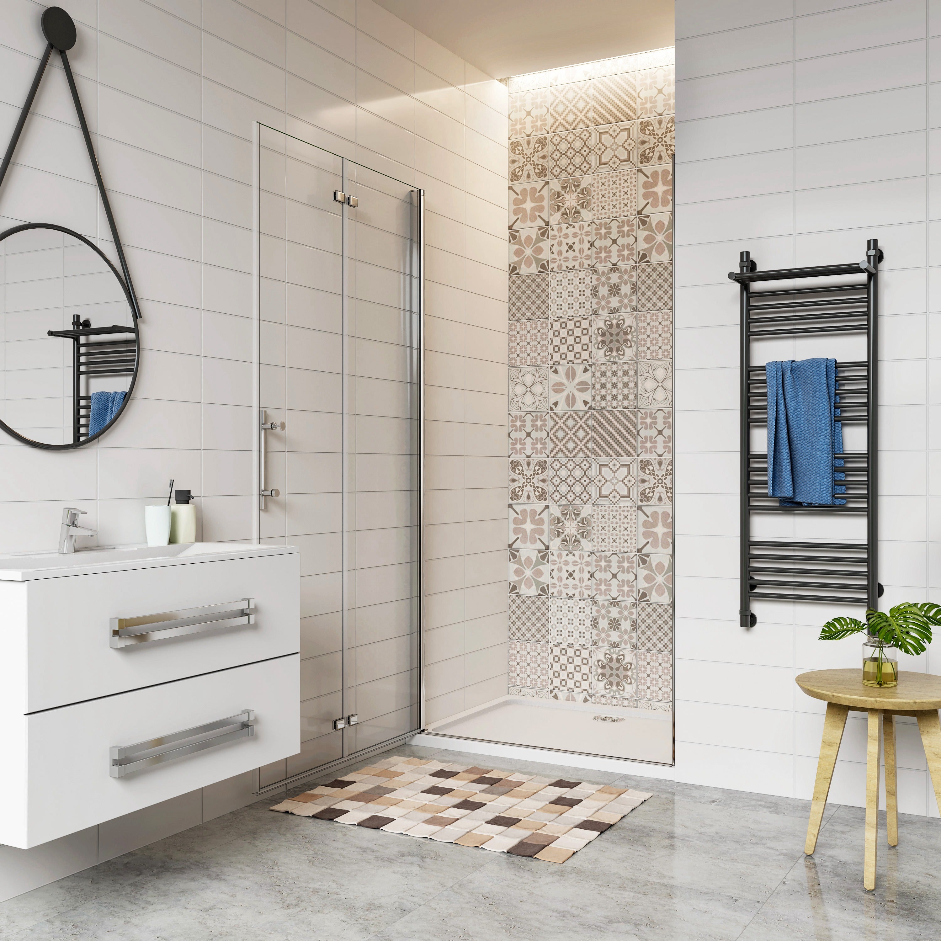 110x195 cm Porta Doccia Per Nicchia Battente e Pieghevole a Libro In Vetro Temperato Trasparente Anticalcare Da 6 mm