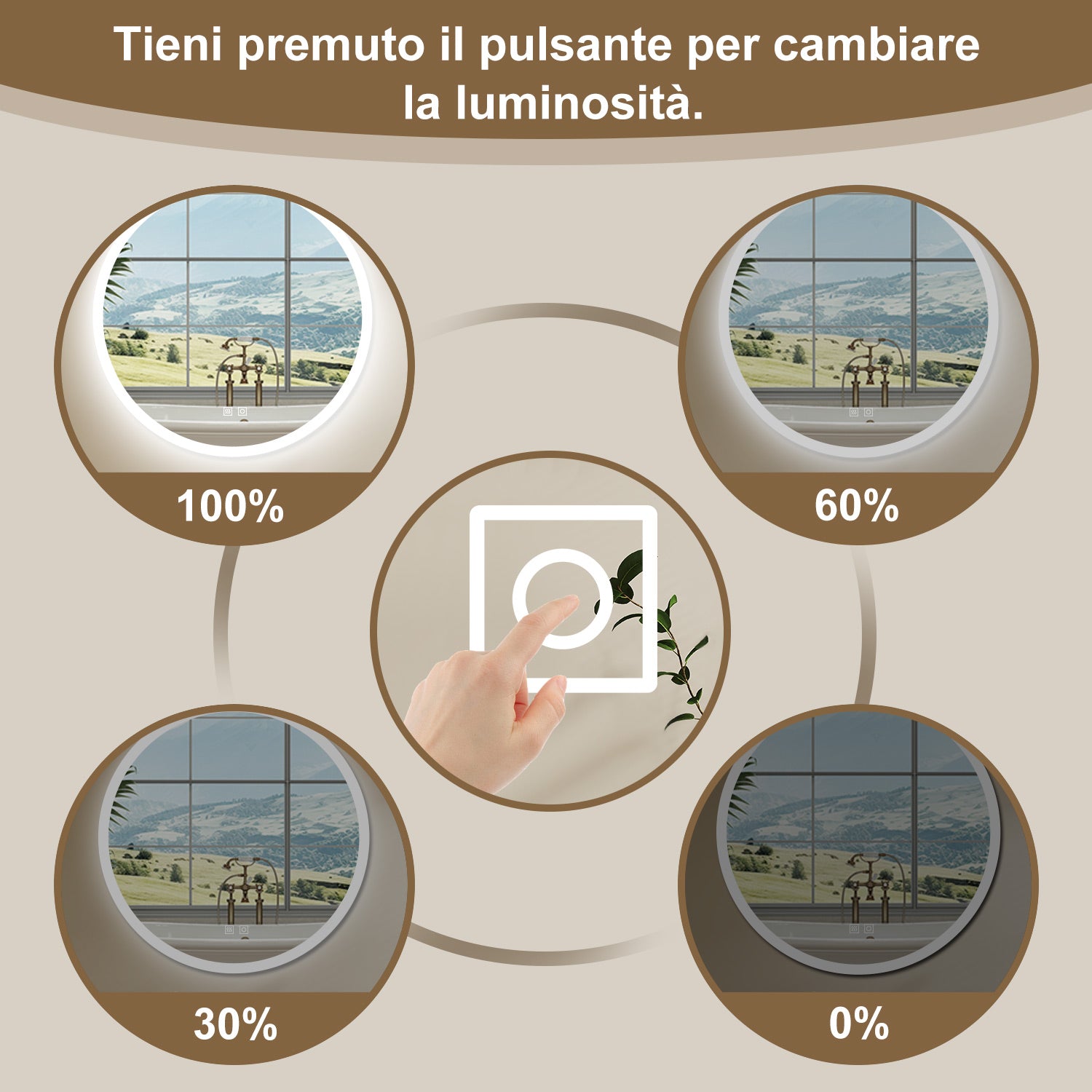 AICA Specchio Da Bagno Rotondo Da 70cm con LED, Antiappannamento, 3 Temperature Colore