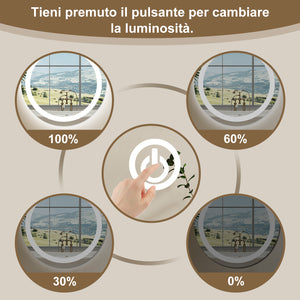 AICA SPECCHIO DA BAGNO ROTONDO CON LED 60 x 60 cm, antiappannamento, interruttore a sfioramento