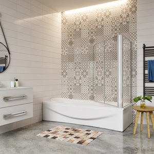 H.140 cm Sopravasca da Bagno Doccia con Parete Fissa 90x75 cm Due Ante Pieghevoli a Libro Vetro Temperato Trasparente 6 mm Anticalcare Cromo Lucido