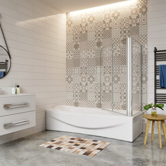 H.140 cm Sopravasca da Bagno Doccia con Parete Fissa 90x75 cm Due Ante Pieghevoli a Libro Vetro Temperato Trasparente 6 mm Anticalcare Cromo Lucido