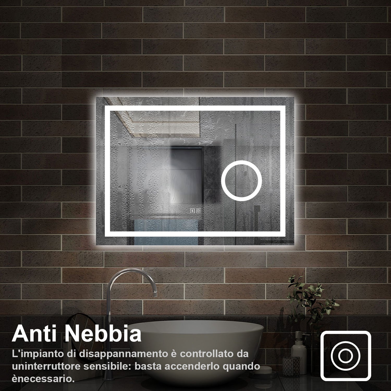 80 x 60 cm,AICA Specchio da Bagno LED con Luce, 3 Colori Regolabili,Blue tooth, Ingrandimento,memoria, antiappannamento,CRI>90,autospegnimento