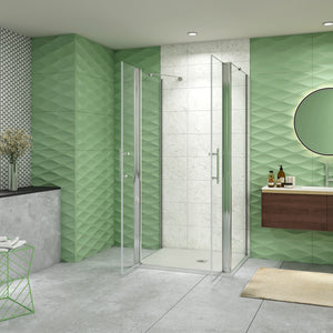 185 cm Box Doccia a Tre Lati Porta Battente Saloon 100 cm Doppia Parete Fissa 80 cm Vetro da 6 mm Temperato Anticalcare Barra Stabilizzatrice 45 cm Cromo Lucido