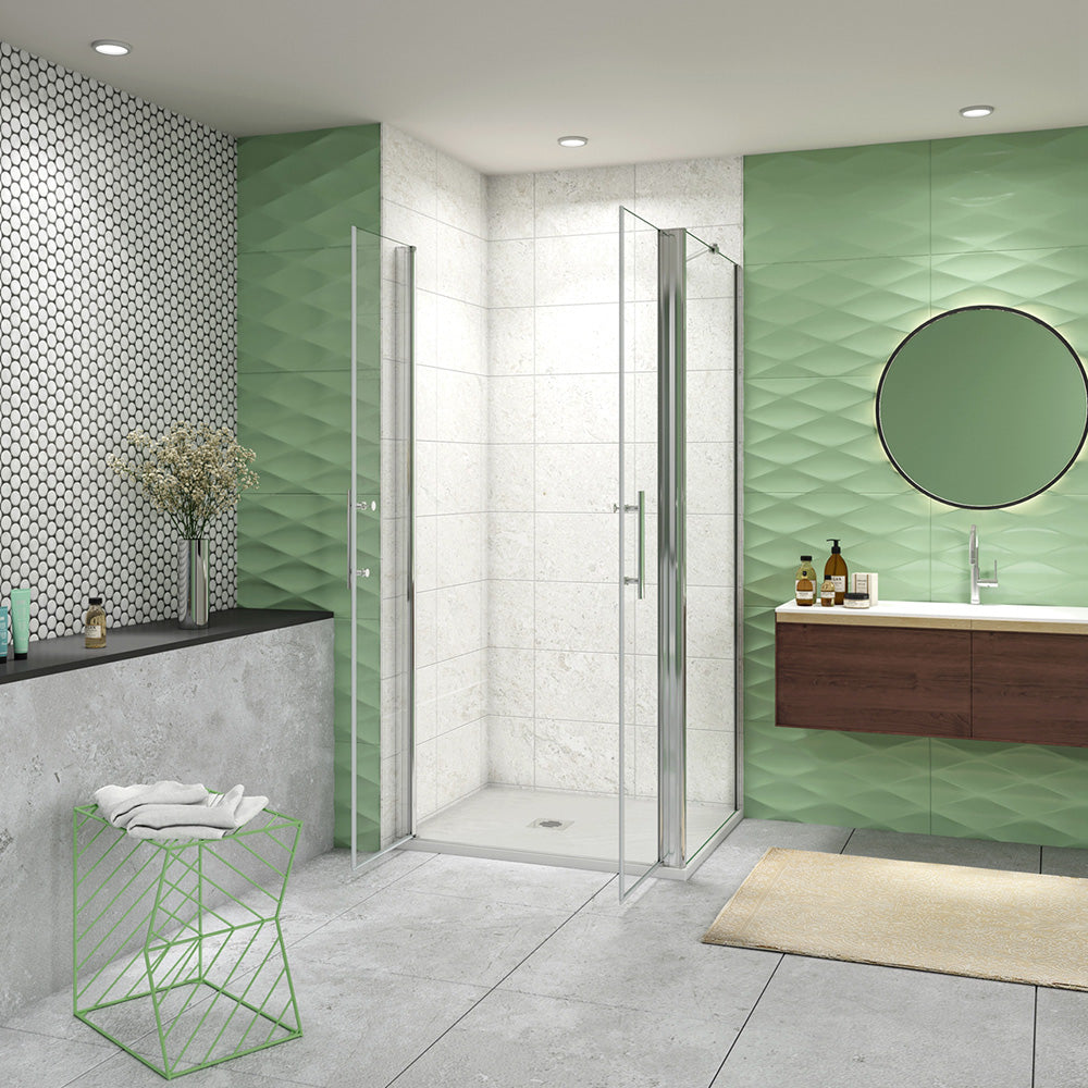 185 cm Box Doccia Angolare Porta Battente Saloon 80 cm Parete Fissa 80 cm Vetro da 6 mm Temperato Anticalcare Barra Stabilizzatrice 45 cm Cromo Lucido