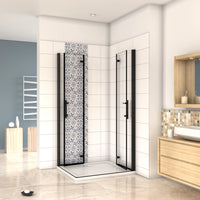 190 cm Box Doccia Angolare Doppia Porta Battente Pieghevole 120x120 cm in Vetro Temperato Trasparente 5 mm Anticalcare Telaio Nero Opaco
