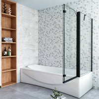 Parete Doccia 90xH.140cm Sopravasca Angolare 2 Ante Pieghevoli con Parete Laterale 65cm Vetro Temperato 6 mm Trasparente Anticalcare Nero Opaco