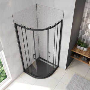 80x80x185 cm Box Doccia Semicircolare Ante Scorrevoli Vetro Temperato 5mm Trasparente Profilo Nero Opaco