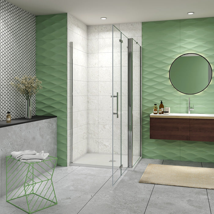 185 cm Box Doccia Angolare Porta Battente Pieghevole 80 cm Parete Fissa 80 cm Vetro da 6 mm Temperato Anticalcare Barra Stabilizzatrice 45 cm Cromo Lucido