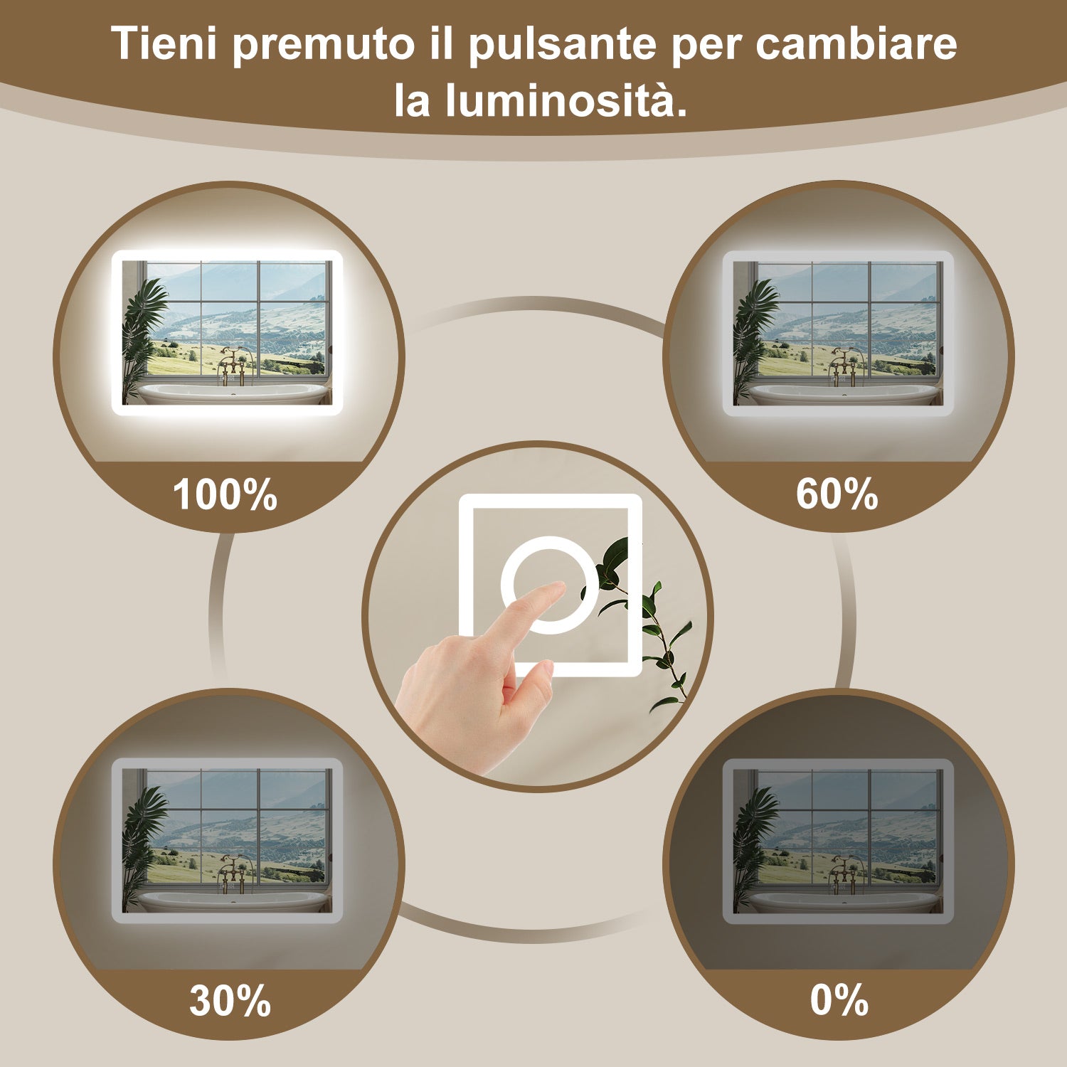 Aica Specchio da bagno a LED con Bluetooth 80 x 60 cm, 3 colori di luce regolabili, tasti a sfioramento