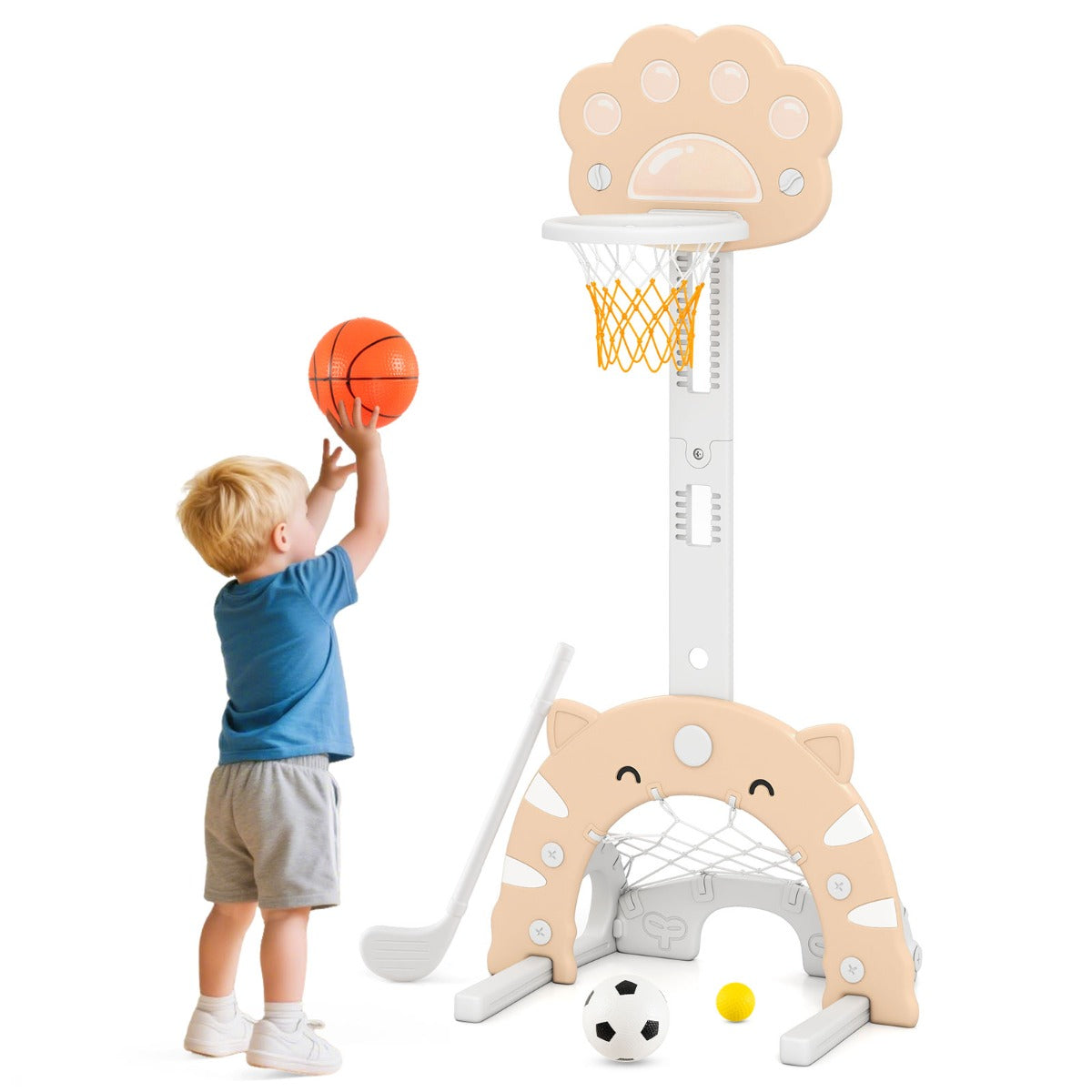 Set da gioco per attivit¨¤ interno e esterno con altezza regolabile, 3 in 1 canestro da basket per bambini di basket Mocha-Giocattoli sportivi
