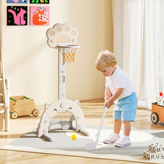 Set da gioco per attivit¨¤ interno e esterno con altezza regolabile, 3 in 1 canestro da basket per bambini di basket Grigio-Giocattoli sportivi