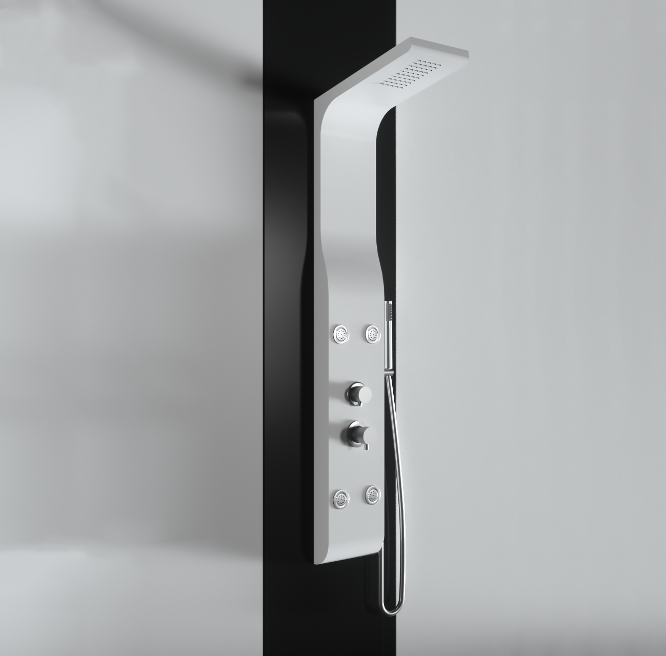 Pannello doccia idromassaggio in ABS verniciato a polvere finitura bianco opaco