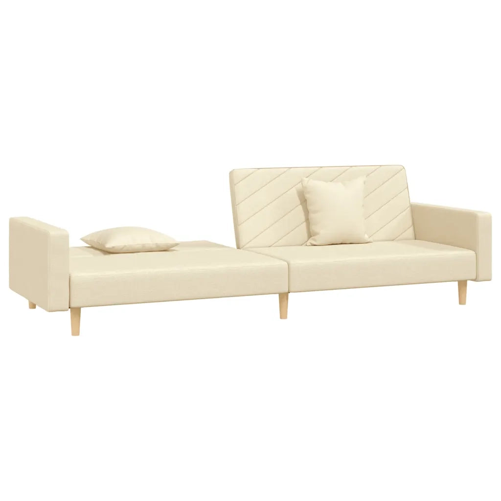 Divano Letto a 2 Posti con 2 Cuscini Crema in Tessuto 375902