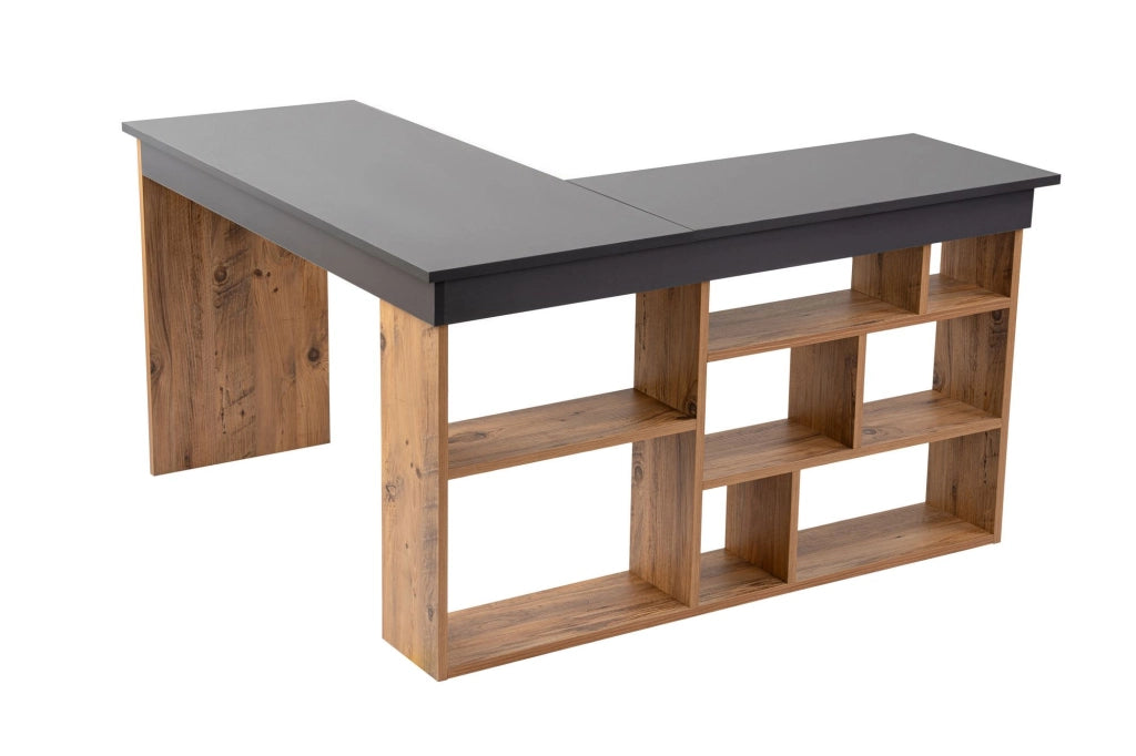 Scrivania in legno "Vesper" - 130 x 120 x 72 cm - AntracitePino Atlantico