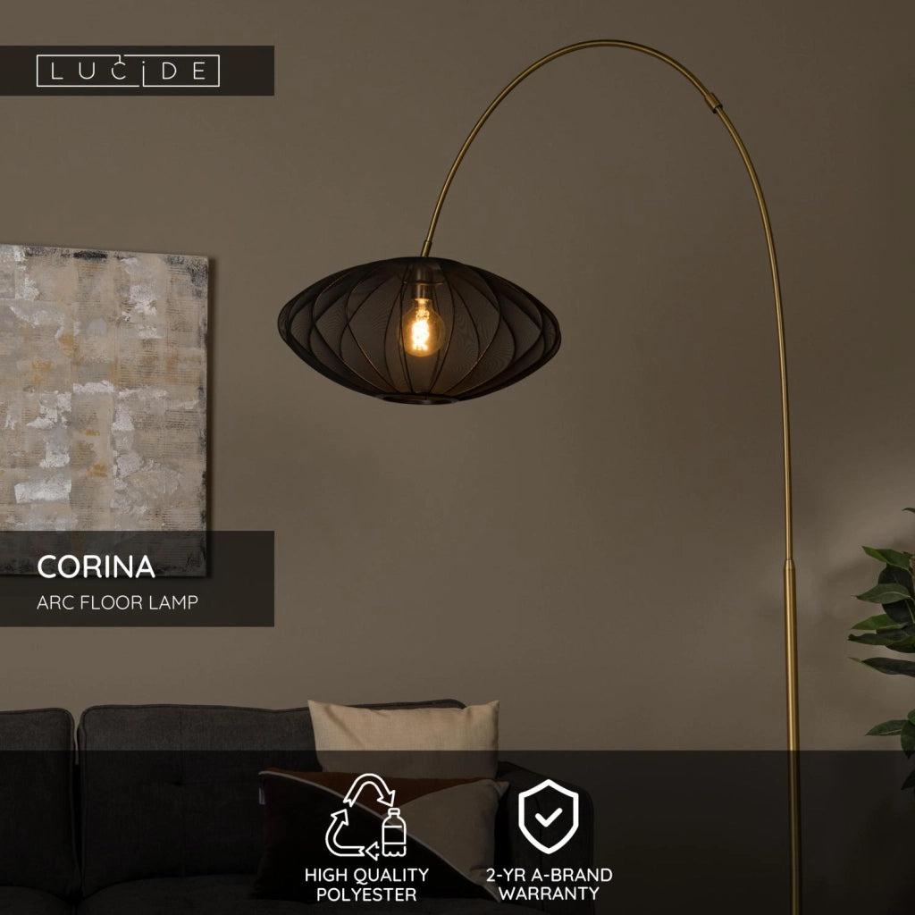 Lampada da terra ad arco CORINA 1xE27 nero/oro Lucide