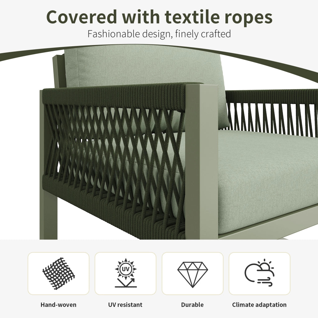 Set Lounge da Giardino 4 Pezzi in Corda con Tavolo in Vetro e Cuscini ¨C MINIMAL ¨C Verde