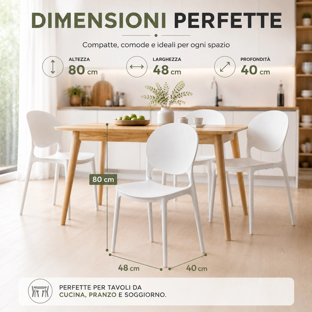 Set 4 Sedie da Pranzo Impilabili in Polipropilene Modello Milano 48x40x80 cm