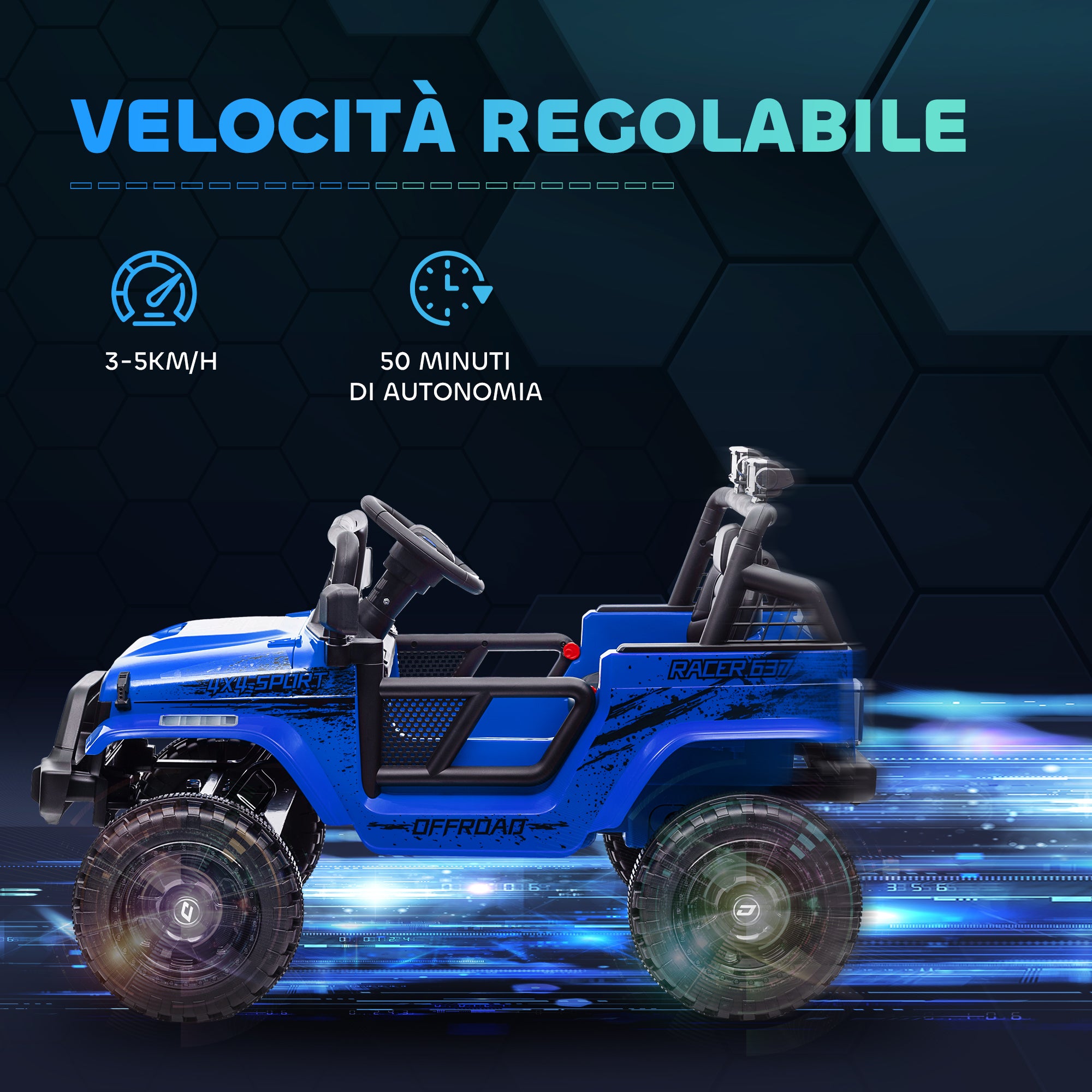 Macchina Elettrica Fuoristrada per Bambini  12V con Doppio Motore Telecomando e Luci Blu