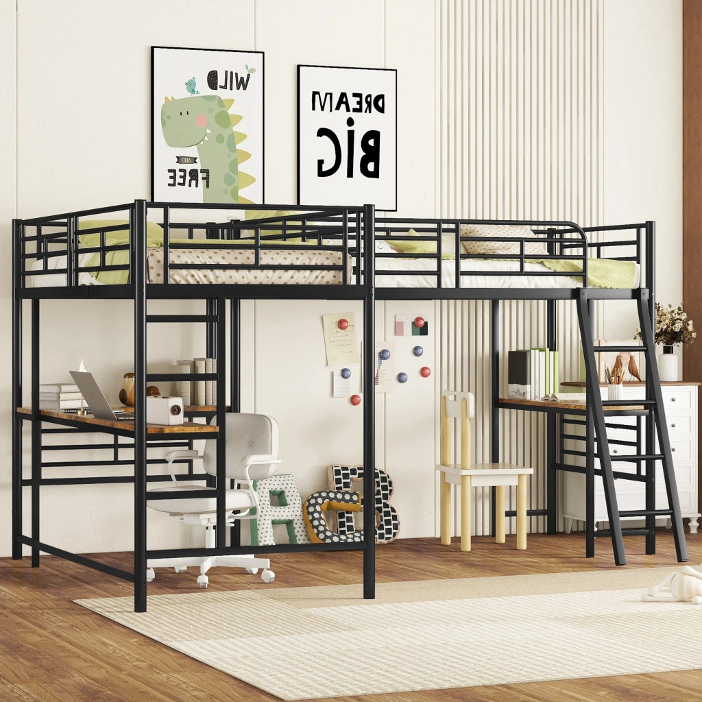 LETTO A CASTELLO con scrivania 90 x 200 cm in MDF e metallo nero