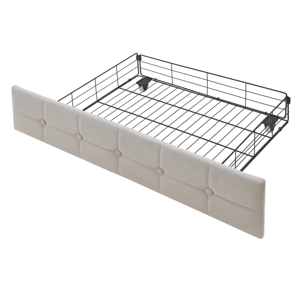 OKWISH Letto Divano 90×200 cm, Letto Singolo con 2 Cassetti, LED Regolabile e USB e Tipo C, senza Materasso, in Tessuto, Beige