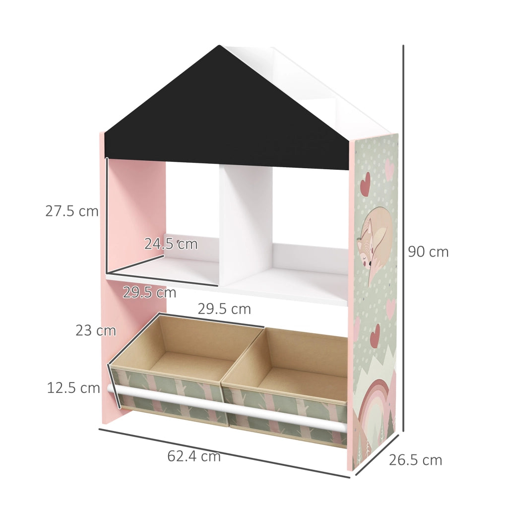 Scaffale per Giocattoli con Ripiani Aperti e 2 Contenitori Estraibili ¨C zephmum ¨C Rosa 62.4x26.5x90 cm
