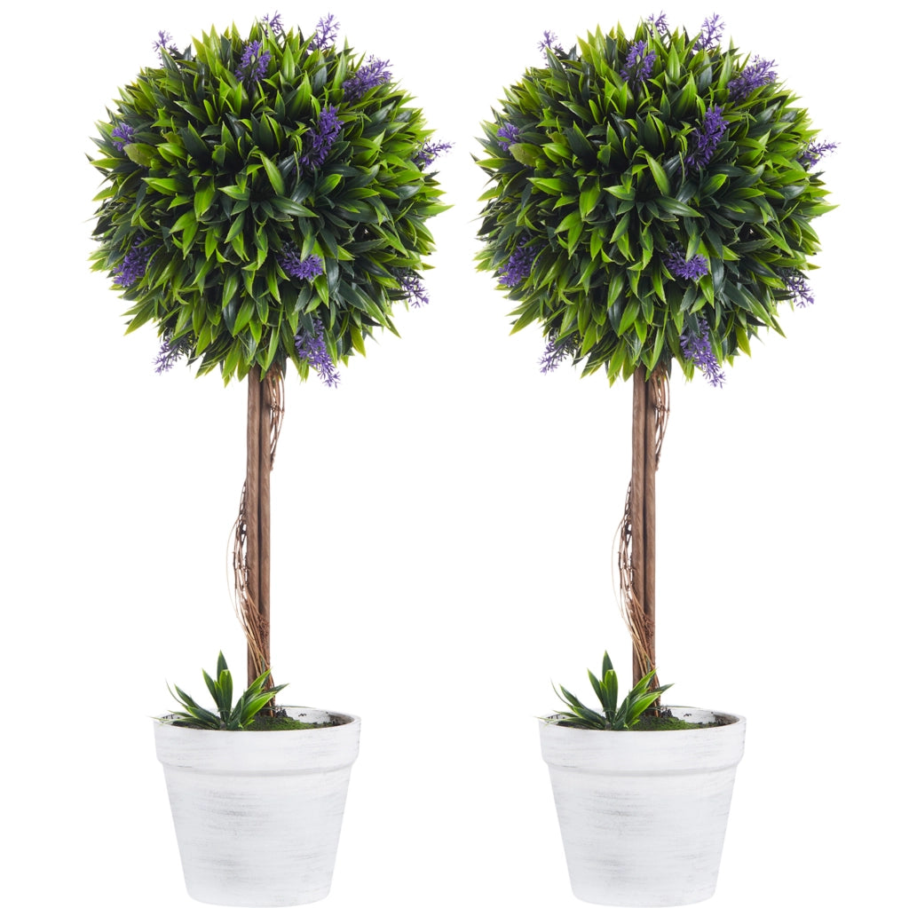 Set 2 Piante Finte di Lavanda 60 cm con Vaso e Muschio Artificiale per Interni ed Esterni