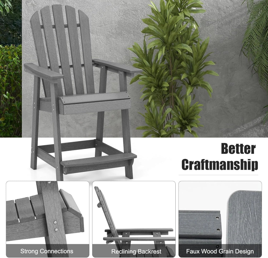Sedia alta da giardino con poggiapiedi, sedia Adirondack in HDPE, seduta esterna con braccioli e schienale, sgabello per patio, terrazza, balcone, carico 150 kg, 70 x 85 x 119 cm (grigio)