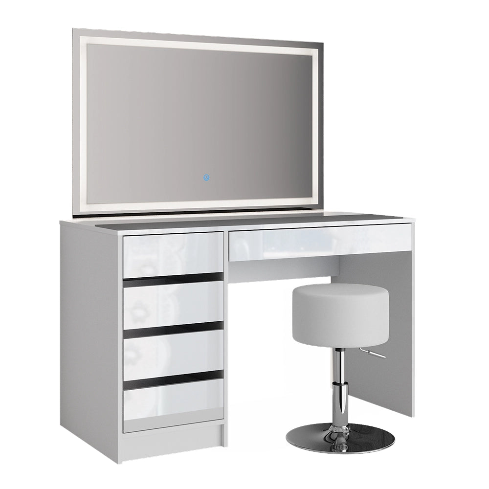 Vicco Tavolo da toeletta Bianco 55 cm con specchio LED e sgabello