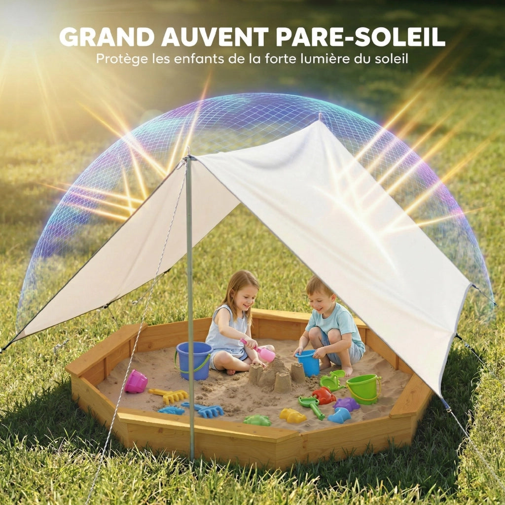 Sandbox in legno con tettoia e panche ¨C zephmum ¨C giallo, 4 posti