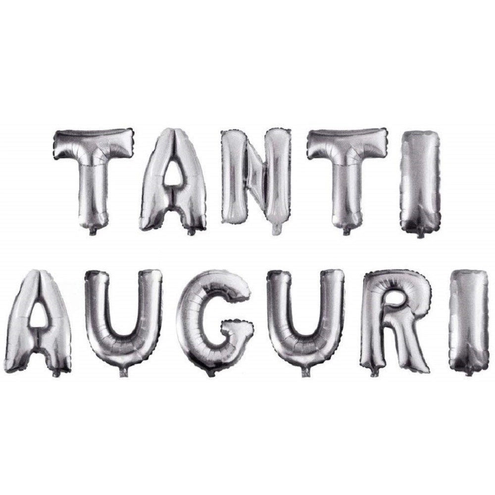 Trade Shop - Festone Palloncino Tanti Auguri Con Cannuccia Per Gonfiare 45cm Oro Argento 11 Palloncini -