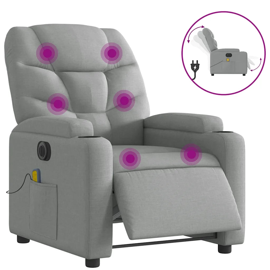 Divano Sedia-Poltrona Reclinabile Massaggio Elettrica Grigio Chiaro Tessuto 689484