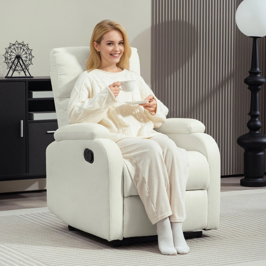 Poltrona Reclinabile Manualmente a 60° 69x91,5x103 cm con Poggiapiedi Extra Imbottita in Tessuto Crema
