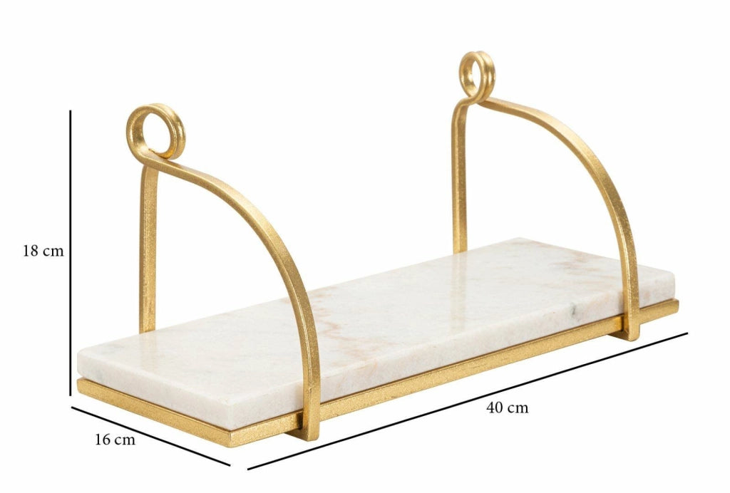 Mensola Paci, Scaffale, Ripiano a muro, Scaffalatura multiuso, 40x16 h18 cm, Bianco e Oro