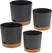 Insalata di vasi 4 pezzi - Vasi in plastica con fori di drenaggio - Vasi per piante da appartamento - Vasi da fiore - Set di dimensioni multiple - Grigio scuro - Vasi da fiori