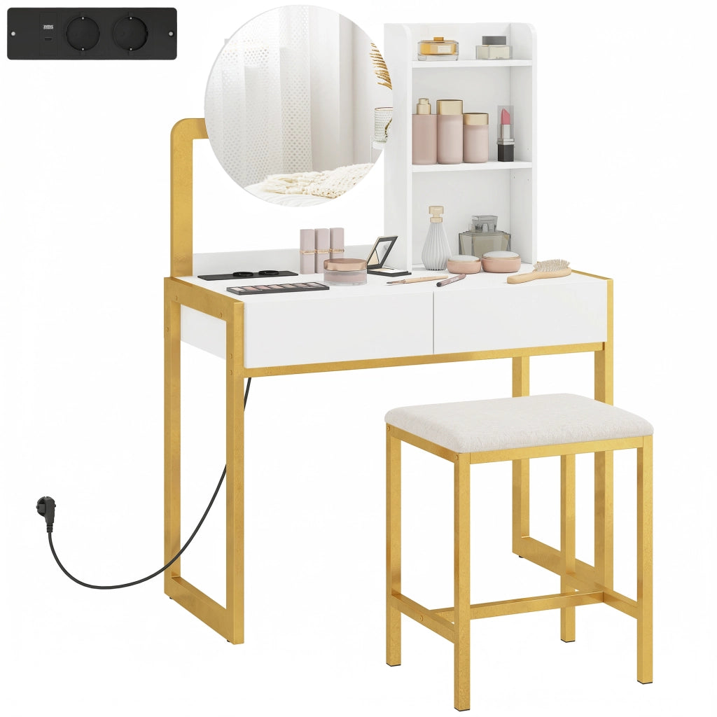 Cassettiera Trucco con Specchio e Sgabello ¨C Zephmum ¨C Bianco 40x35x150 cm
