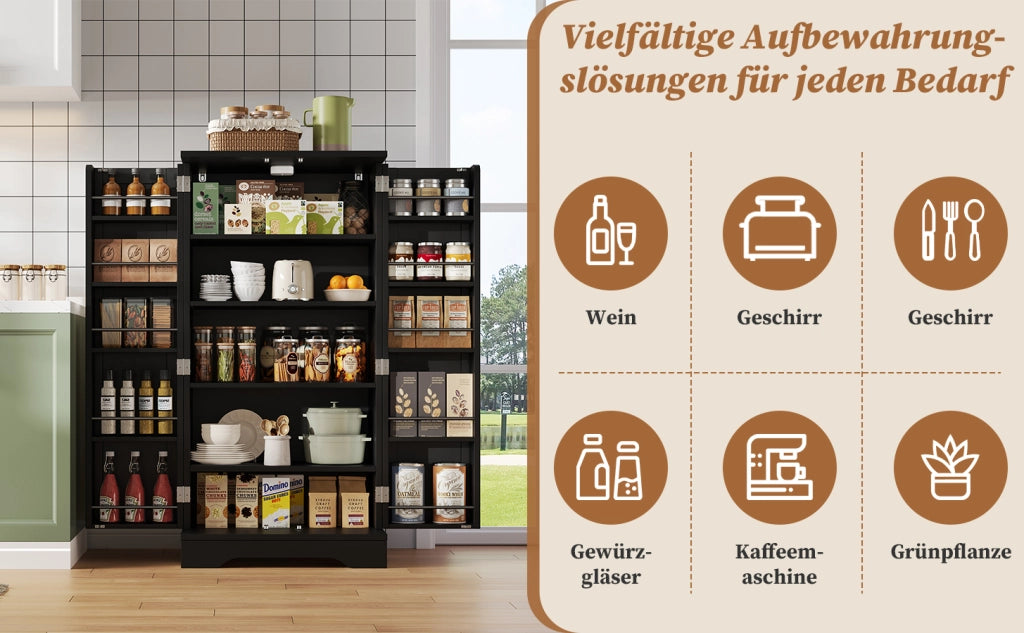 Armadio da Cucina con Luce LED Sensoriale ¨C MINIMAL ¨C 2 Ante, Ripiani Regolabili, Nero, 120x60x40 cm