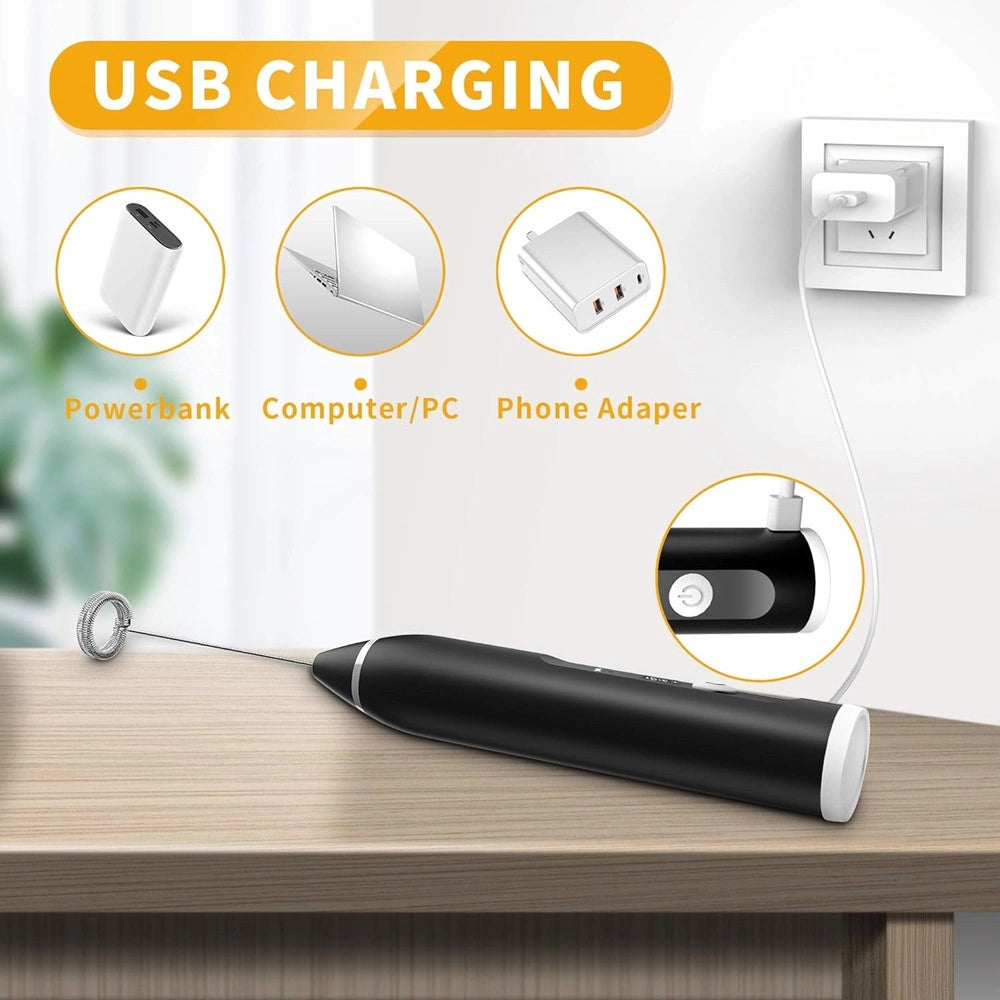 Trade Shop - Montalatte Sbattitore Elettrico Portatile Ricaricabile Usb Con Fruste Velocità Regolabile -