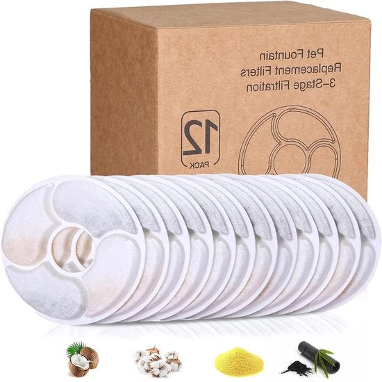 Filtro per Fontana con Carbone Attivo - Per Fontane per Fiori da 1.6 a 2.5L (12-Pack, 12.5CM)
