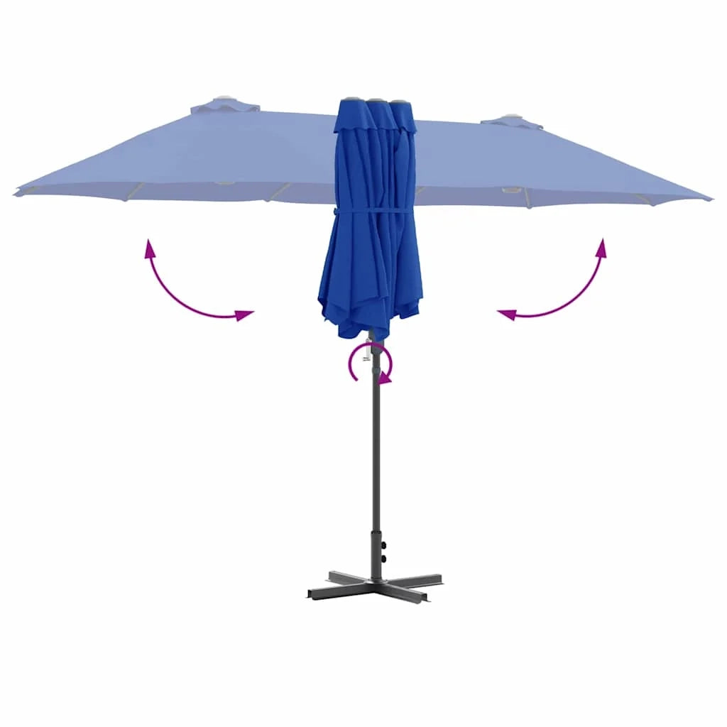 Ombrellone da giardino pieghevole moderno 370 x 197 x 239 cm pratico e resistente in poliestere azzurro 02_0058744