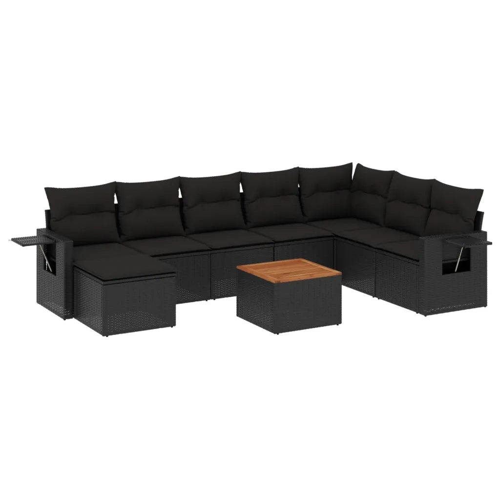 Set Divani da Giardino 9 pz con Cuscini Nero in Polyrattan 3224697