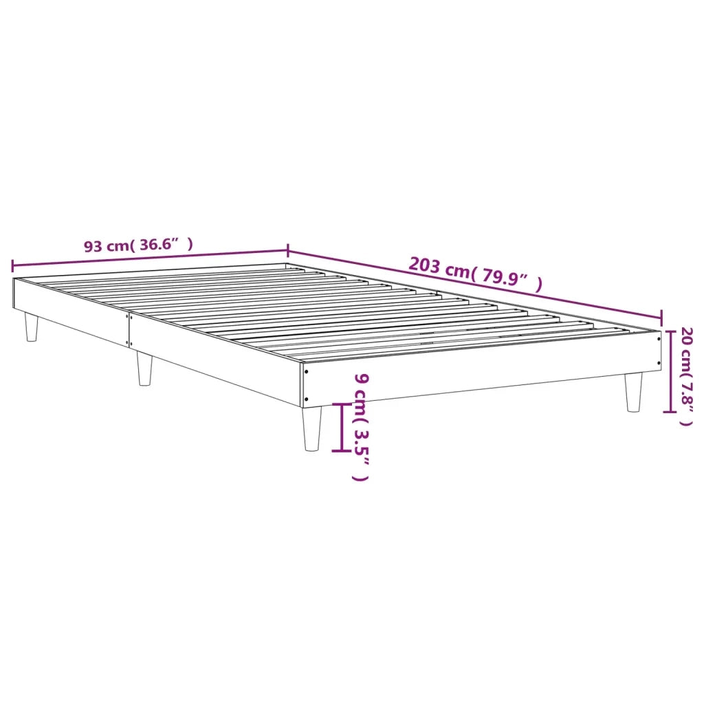 Letto singolo | Letto per adulti | Giroletto senza Materasso Rovere Fumo 90x200 cm in Truciolato