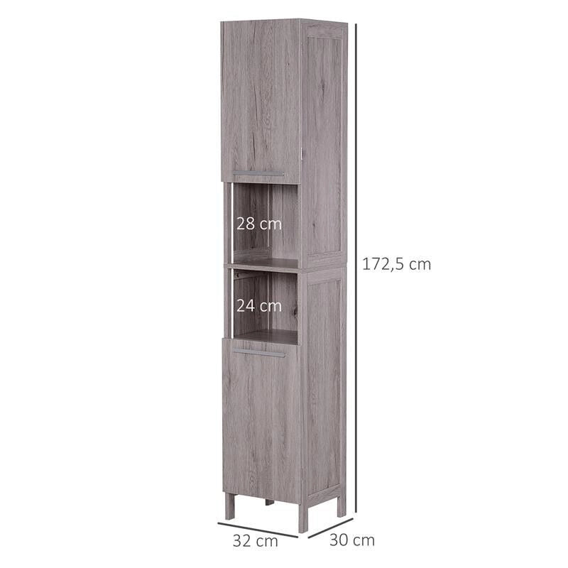 COLONNA BAGNO IN MDF CON 2 ARMADIETTI E 2 RIPIANI APERTI, 30X32X172.5 CM, COLOR LEGNO